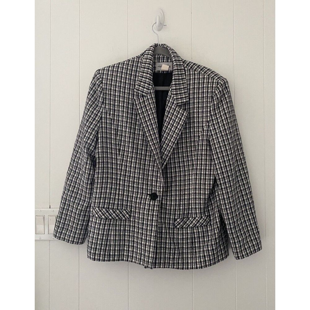 Vintage HENRY LEE Black & White Plaid Blazer Jacket One Button 12